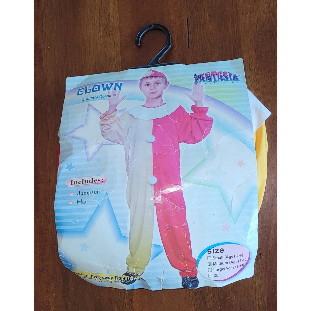 The Fantasia Kids Costume Medium Ages 7-10 Color Block Red Yellow‎ White NIB